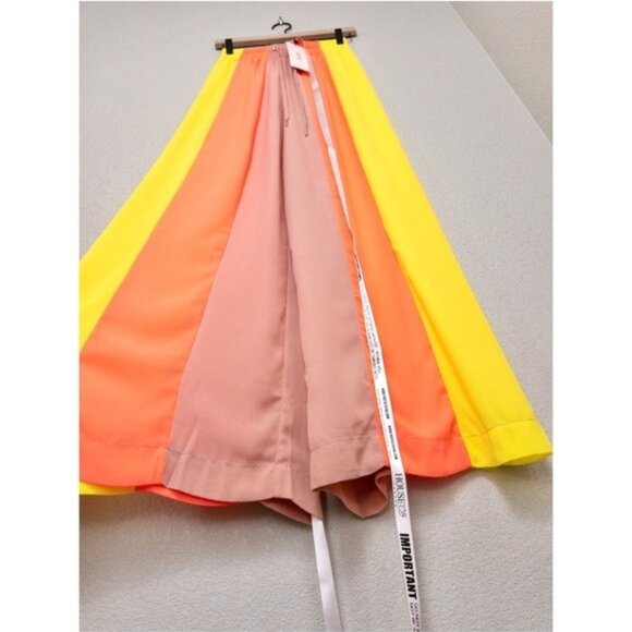 NWT House of CB Margot Wide Leg Stripe Pants XS Yellow Neon Coral Sheer Cover Up - Picture 7 of 11